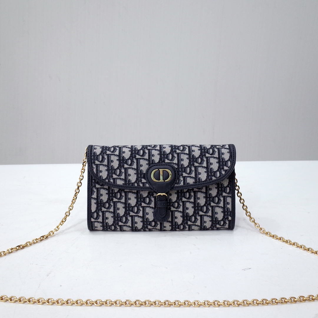 Dior Bobby East-West Pouch with Chain Blue Dior Oblique Jacquard